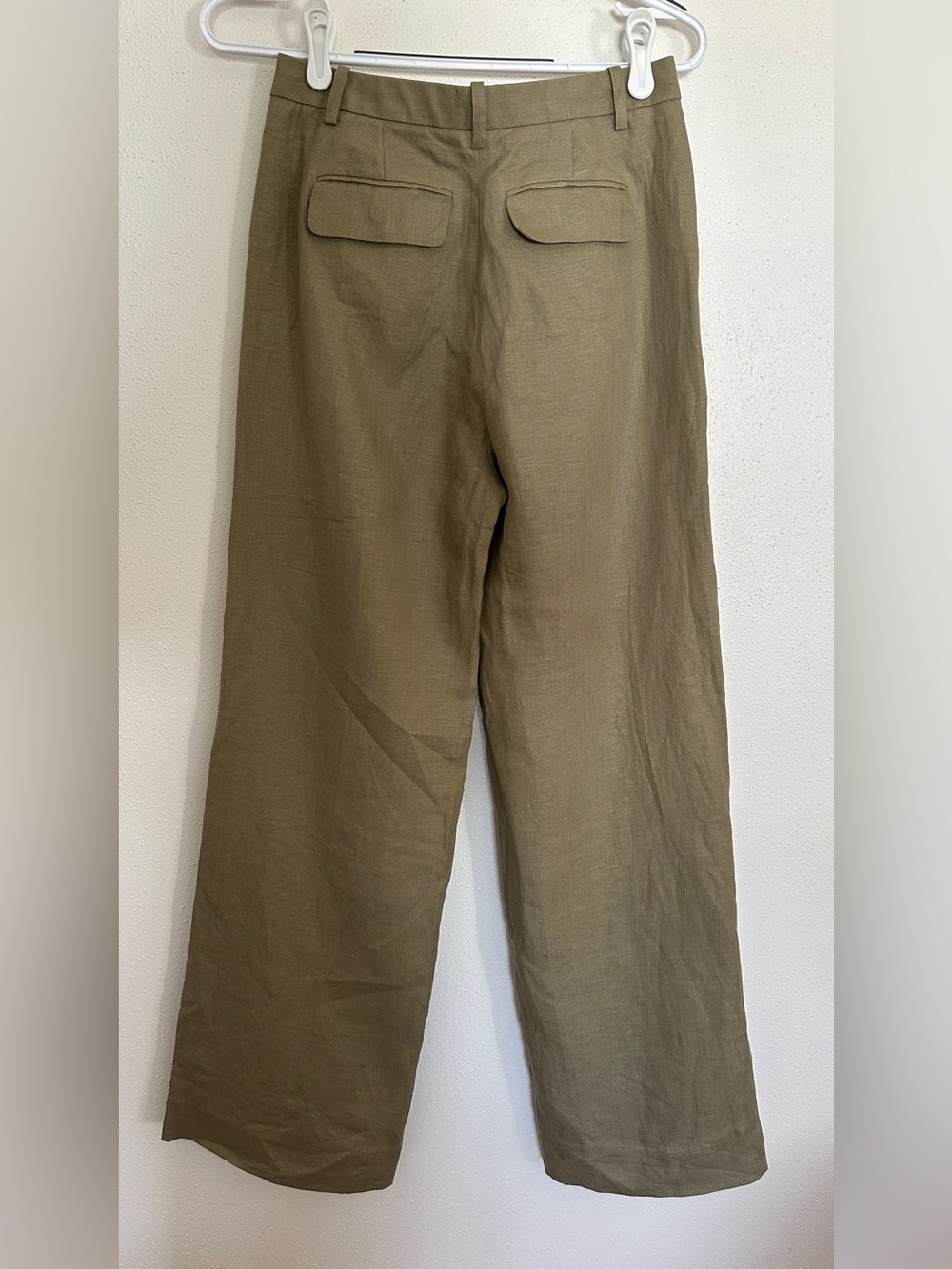 J. Crew Essential Wide Leg Linen Pleated Trouser Pants Olive Green Size 00